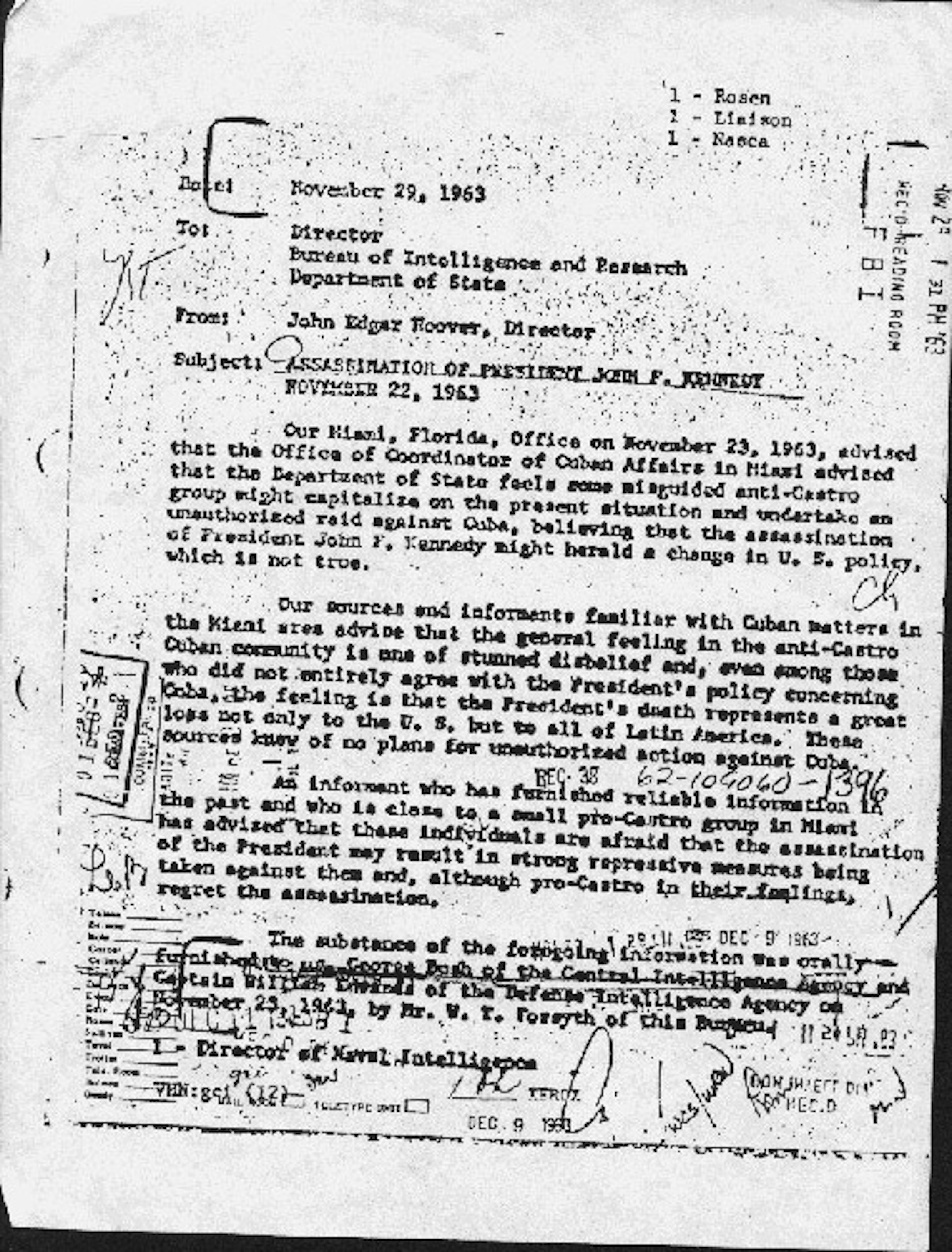 FBI director J. Edgar Hoover wrote this memo 5 days after the assassination, naming George Bush as a CIA officer